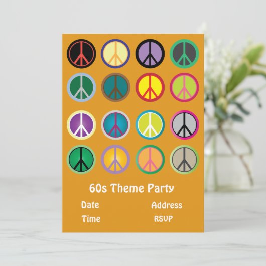 60s thema vredesteken hippie feest kaart (Staand voorkant)