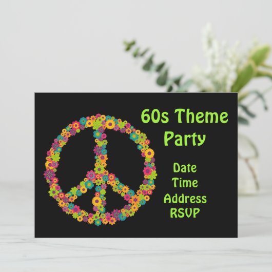 60s themabloem power party kaart (Staand voorkant)