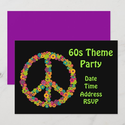 60s themabloem power party kaart (Voorkant / Achterkant)