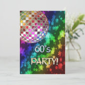 60s uitnodiging met discobal en regenboog van ster (Staand voorkant)