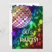 60s uitnodiging met discobal en regenboog van ster (Voorkant / Achterkant)