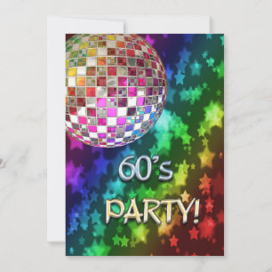 60s uitnodiging met discobal en regenboog van ster