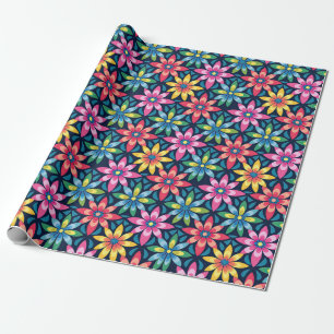  60s Vibe Mod Daisies All-over Print Cadeaupapier
