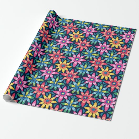  60s Vibe Mod Daisies All-over Print Cadeaupapier (Uitgerold)