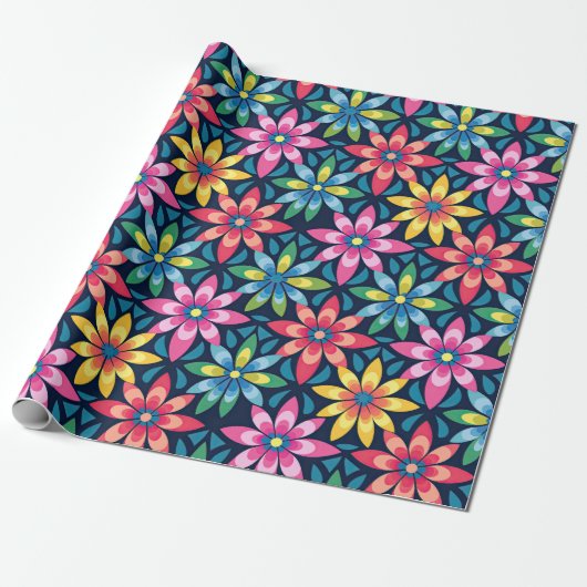  60s Vibe Mod Daisies All-over Print Cadeaupapier (Uitgerold)