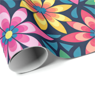  60s Vibe Mod Daisies All-over Print Cadeaupapier