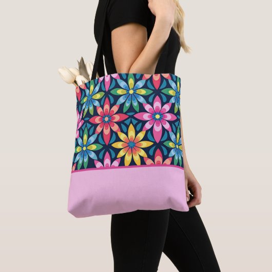  60s Vibe Mod Daisies Color Block Tote Bag (Dichtbij)