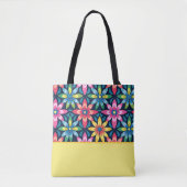  60s Vibe Mod Daisies, Kleurenblok Tote Bag (Voorkant)