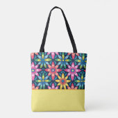  60s Vibe Mod Daisies, Kleurenblok Tote Bag (Achterkant)