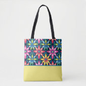  60s Vibe Mod Daisies, Kleurenblok Tote Bag (Voorkant)