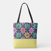  60s Vibe Mod Daisies, Kleurenblok Tote Bag (Achterkant)
