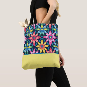 60s Vibe Mod Daisies, Kleurenblok Tote Bag