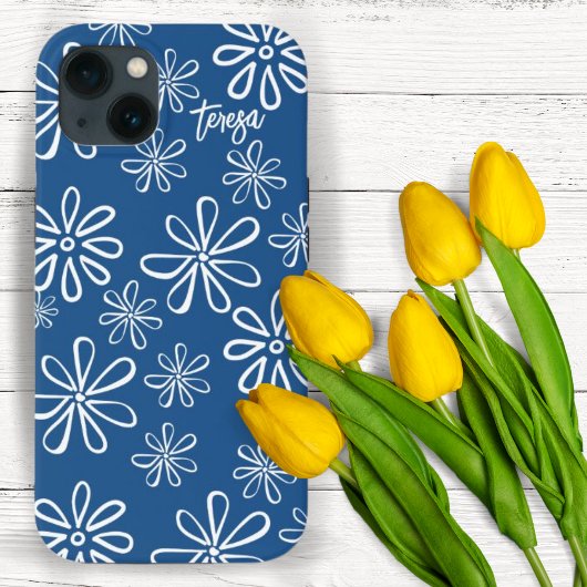 60s Vibe Retro White en Blue Floral Case-Mate iPhone Case