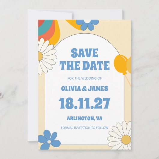 60s Zachte Retro Oude Muziek Bloemen Groovy Bruilo Save The Date (Voorkant)