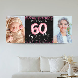 60ste Black Pink Gelukkige Verjaardag Foto Banner
