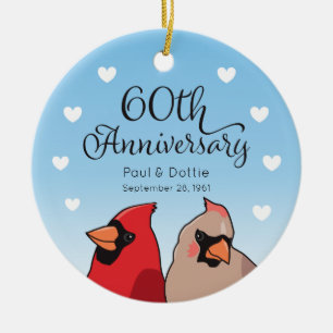 60ste bruiloft Jubileum, kardinaal vogelparket Keramisch Ornament