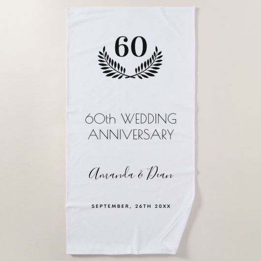 60ste bruiloft witte zwarte baard strandlaken (Voorkant)