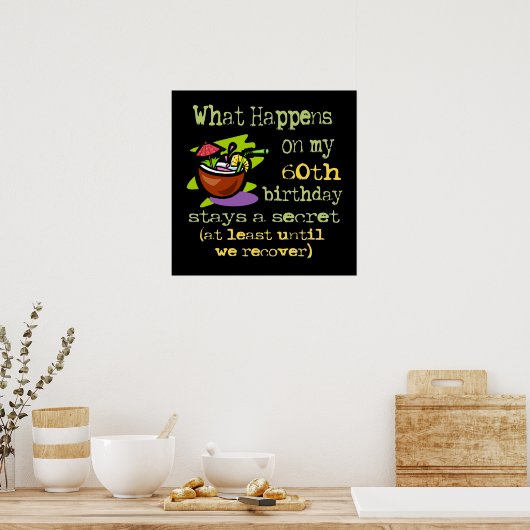 60ste cadeautjes van de Birthday Party. Wat gebeur Poster (Keuken)