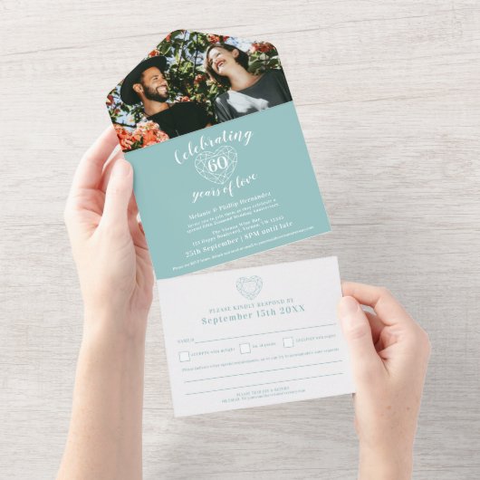 60ste diamanten bruiloft RSVP edelsteen All In One Uitnodiging (Afscheurbaar)