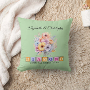 60ste Diamanten jubileum bloemengroen Kussen