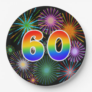 60ste evenement - Fun, kleurrijk, Vet, Regenboog 6 Papieren Bordje