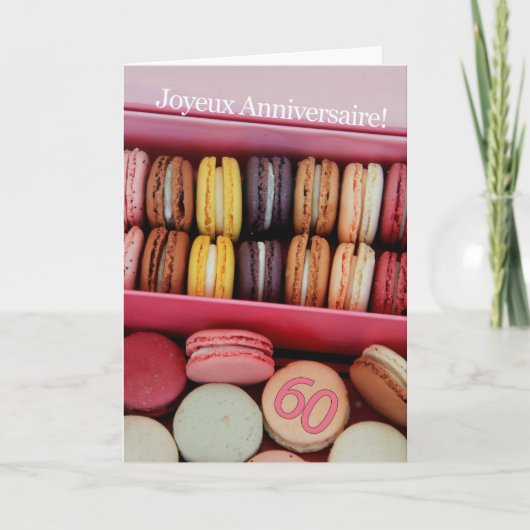 60ste Franse verjaardag Macaron-Joyeux Anniversair Kaart (Voorkant)