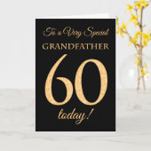 60ste Gouden Effect op Zwart, Grootvader Verjaarda Kaart (Gele Bloem)