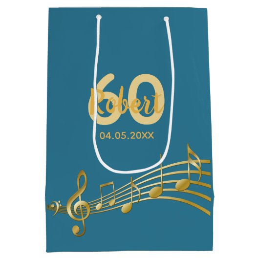 60ste gouden muzieknoten blauwgroen blauw groen medium cadeauzakje (Achterkant)