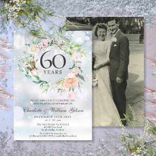60ste Huwelijksjubileum Foto Winter Bloemen  Kaart