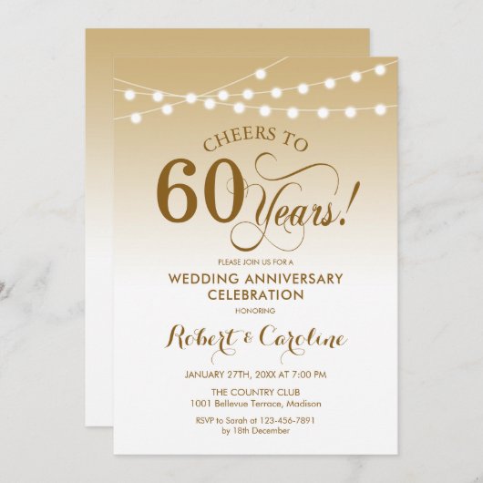 60ste huwelijksjubileum - Goud Wit Kaart (Voorkant / Achterkant)