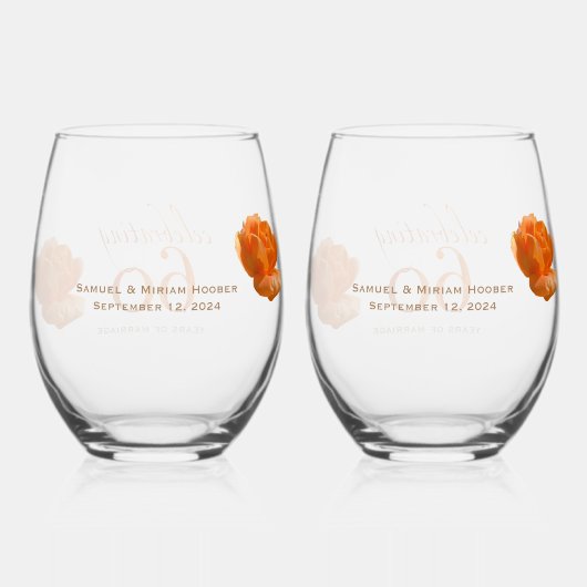 60ste huwelijksverjaardag aanpassen perzik roos ca wijnglas zonder voet (Achterkant)