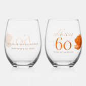 60ste huwelijksverjaardag aanpassen perzik roos ca wijnglas zonder voet (Achterkant)