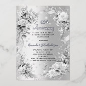 60ste huwelijksverjaardag diamant zilveren bloemen folie uitnodiging (Voorkant)