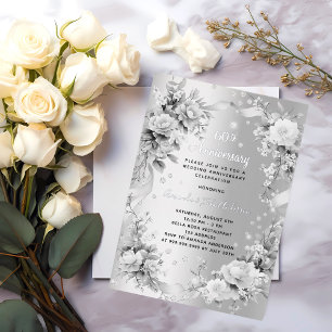 60ste huwelijksverjaardag diamant zilveren bloemen folie uitnodiging