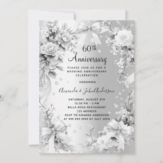 60ste huwelijksverjaardag diamant zilveren bloemen kaart (Voorkant)