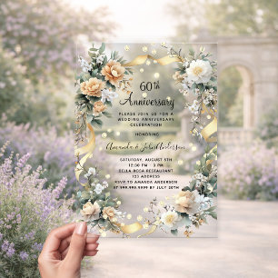 60ste huwelijksverjaardag diamanten gele bloemen acryl uitnodigingen