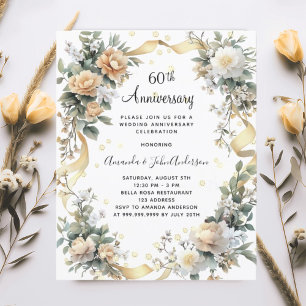 60ste huwelijksverjaardag gele bloemen uitnodiging