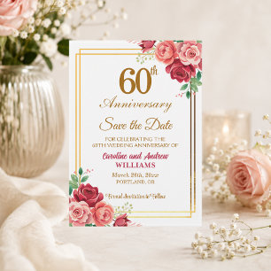 60ste huwelijksverjaardag Gouden lijst bloemig  Save The Date