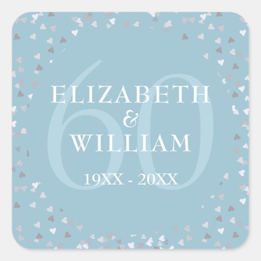 60ste huwelijksverjaardag harten confetti vierkante sticker (Voorkant)