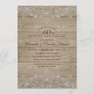 60ste huwelijksverjaardag Rustic Hout Vintage Kant Kaart