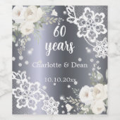 60ste huwelijksverjaardag Zilveren Bloemen Diamant Wijn Etiket (Enkel label)