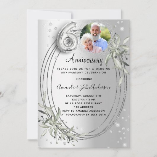 60ste huwelijksverjaardag zilveren foto diamant kaart (Voorkant)