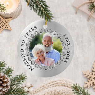 60ste huwelijksverjaardag zilveren foto diamanten keramisch ornament
