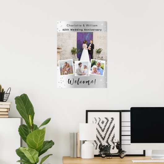 60ste huwelijksverjaardag zilveren foto welkomstbo poster (Thuiskantoor)