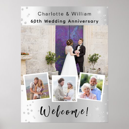 60ste huwelijksverjaardag zilveren foto welkomstbo poster (Voorkant)