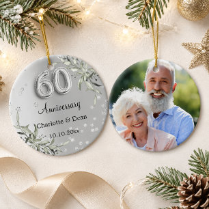 60ste huwelijksverjaardag zilveren groen foto keramisch ornament