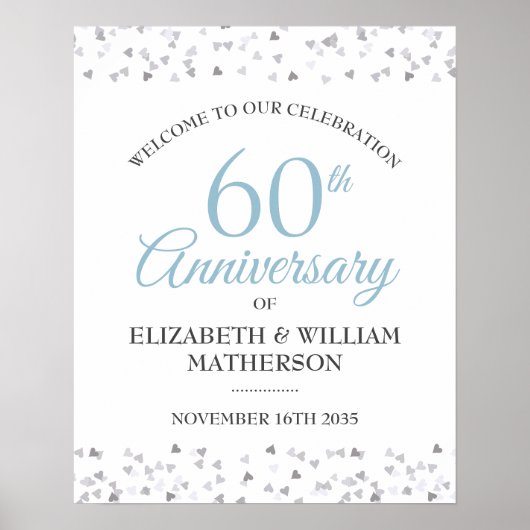 60ste jubileum Love Hearts Confetti Welkom Bord Poster (Voorkant)