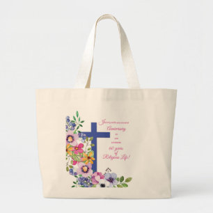 60ste Jubileum, non, Religious Life Cross Grote Tote Bag