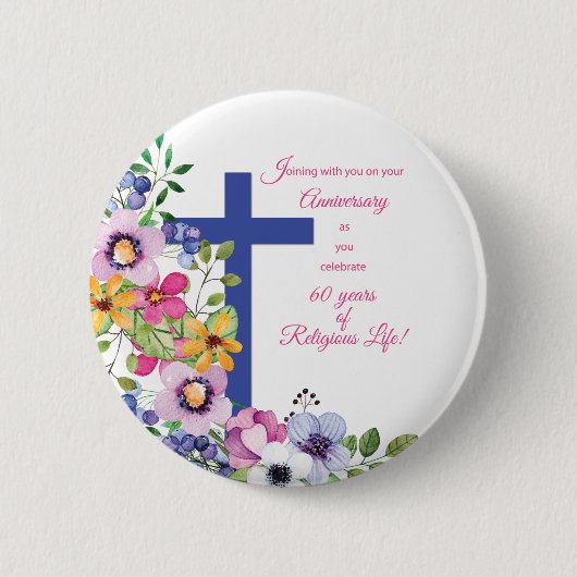 60ste Jubileum, non, Religious Life Cross Ronde Button 5,7 Cm (Voorkant)