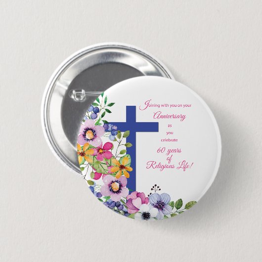 60ste Jubileum, non, Religious Life Cross Ronde Button 5,7 Cm (Voorkant /achterkant)